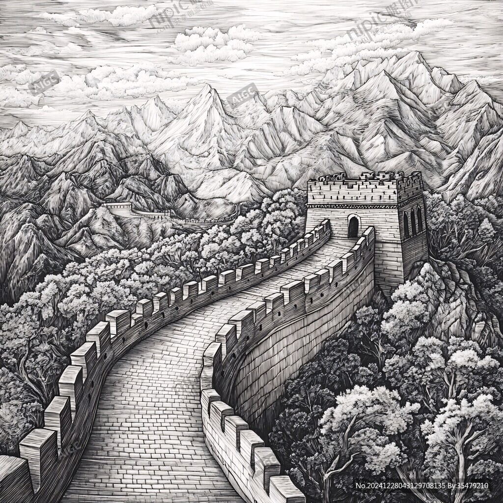 工筆畫長城