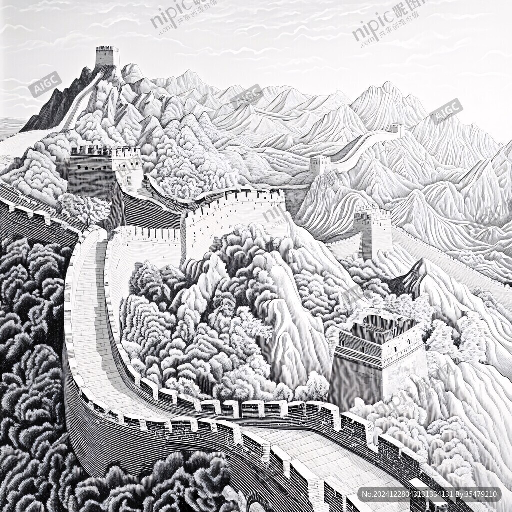 長城版畫插畫雕刻素材