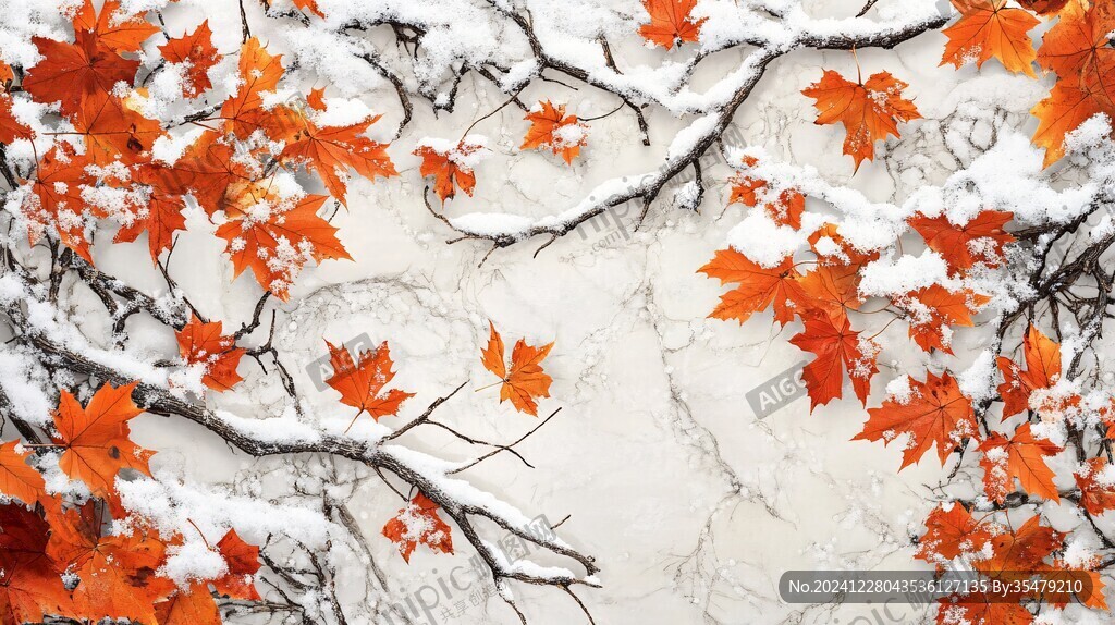 雪壓楓葉