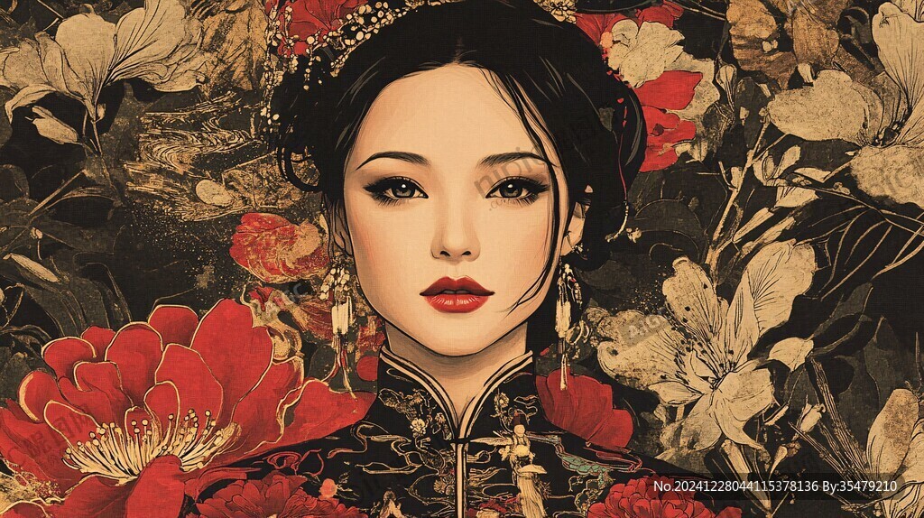 中式新娘插畫