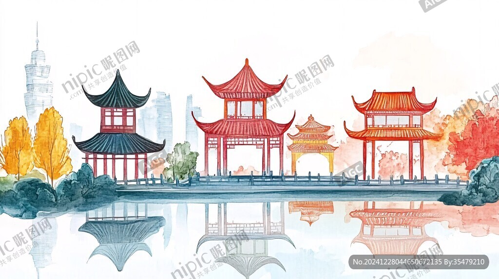 華東地標(biāo)建筑華東水彩