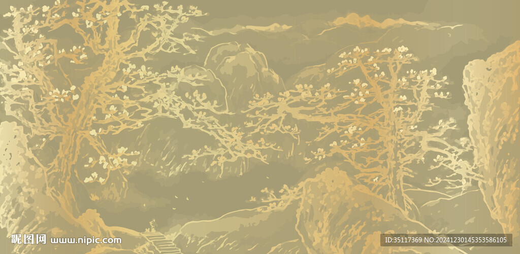 寫意新中式壁紙壁畫裝飾畫花鳥圖