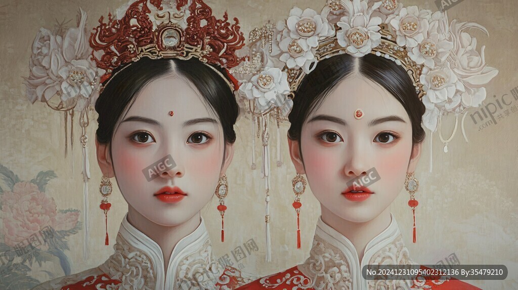 中式新娘插畫