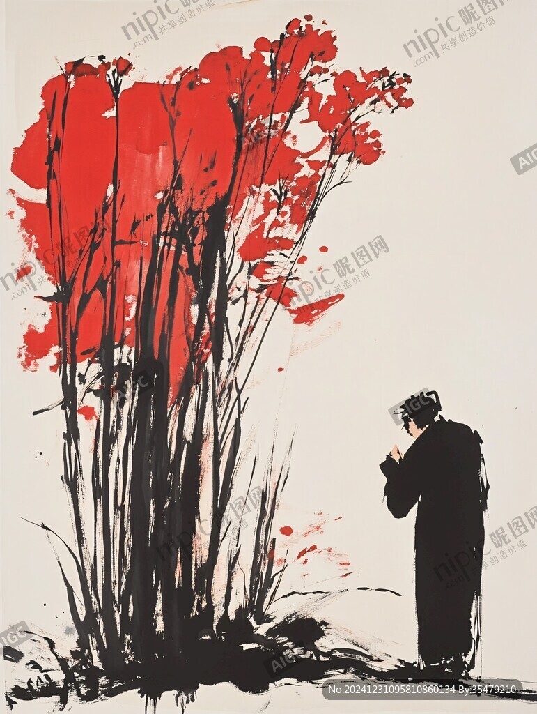 紅色韻味寫意畫