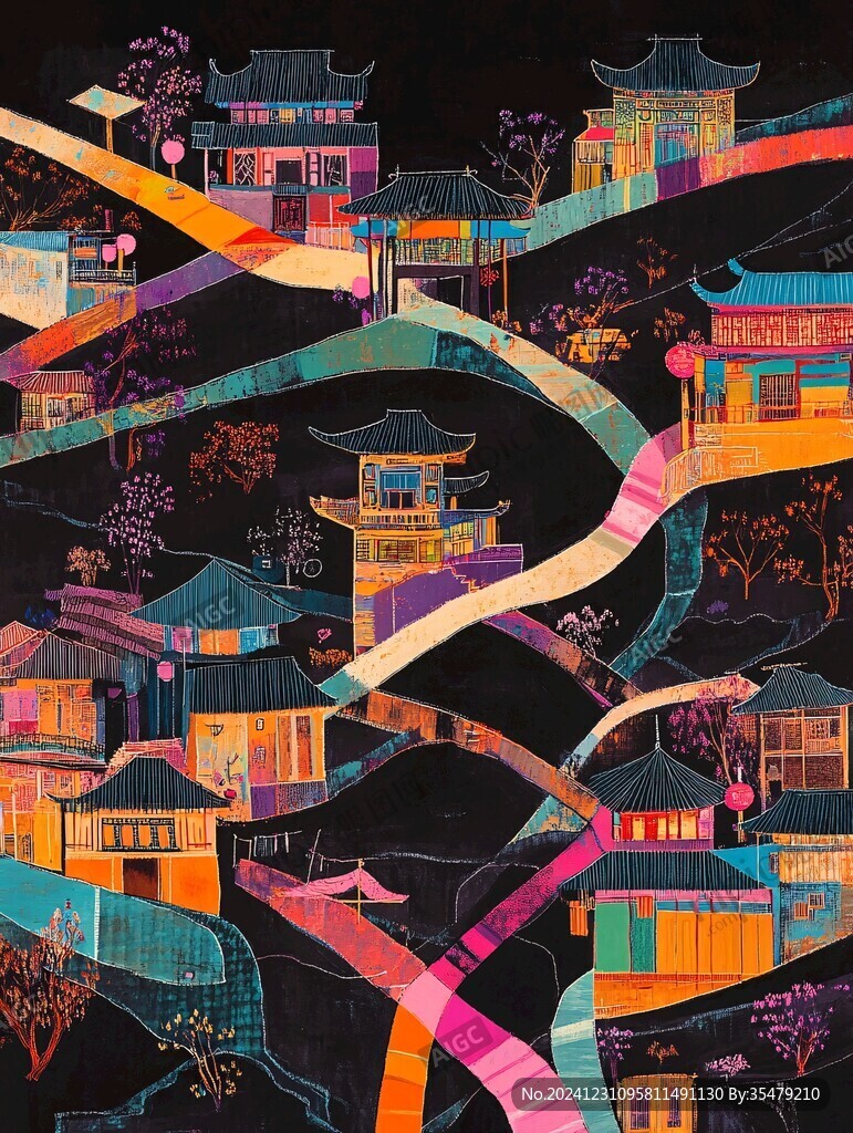 土家族城市插畫
