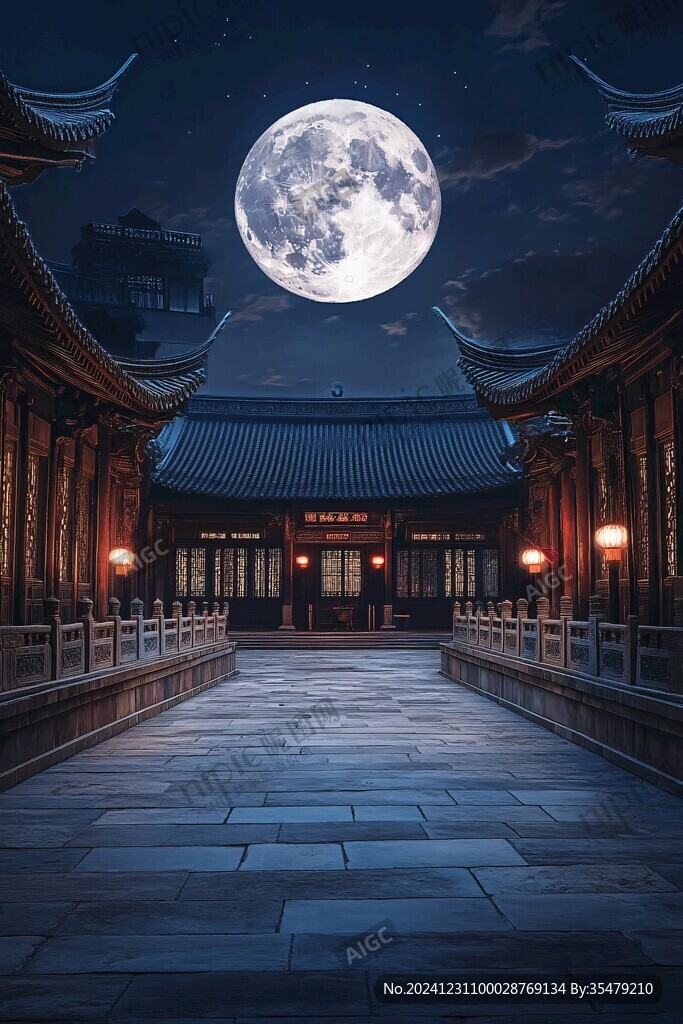 月下古建筑