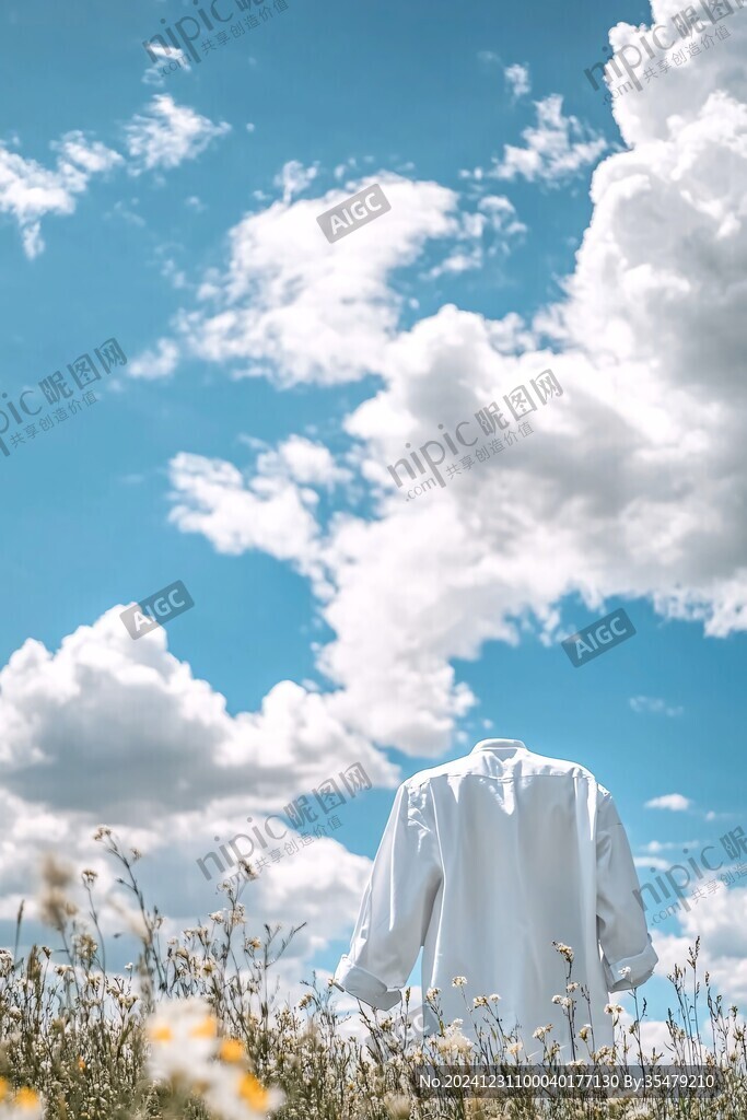 仰望藍(lán)天白云鮮花