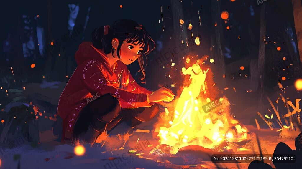 少男少女生篝火