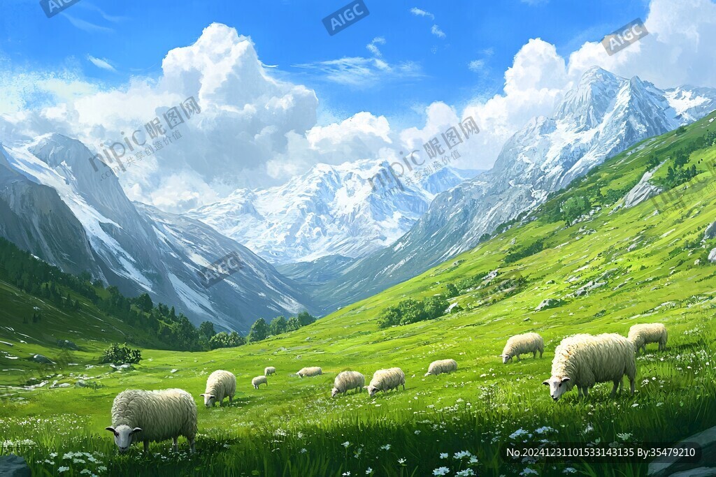 草原綿羊插畫
