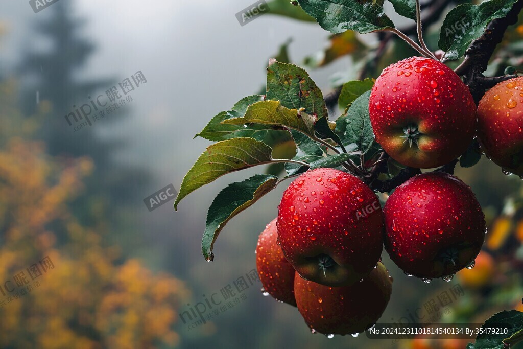 在枝頭上淋雨的蘋果