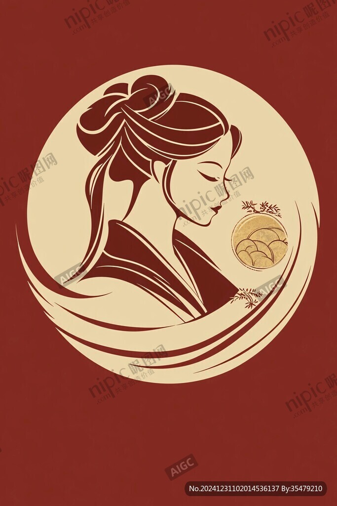 美女插畫月餅