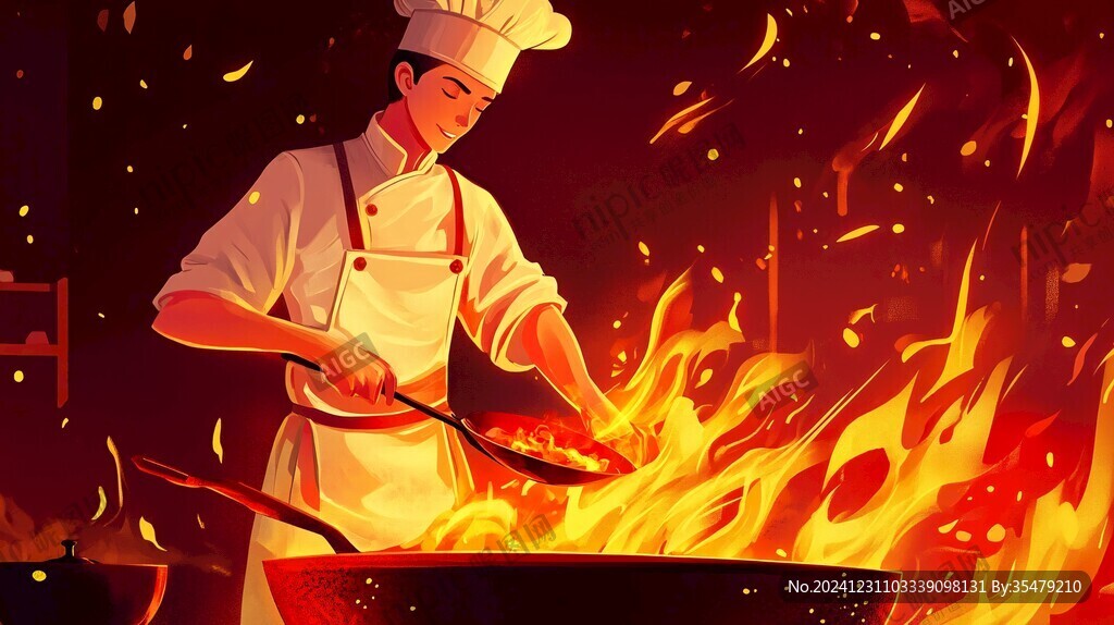 廚師炒菜插畫