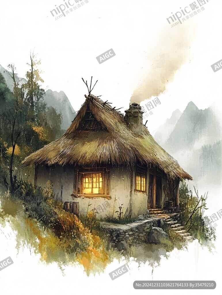 茅草屋插畫