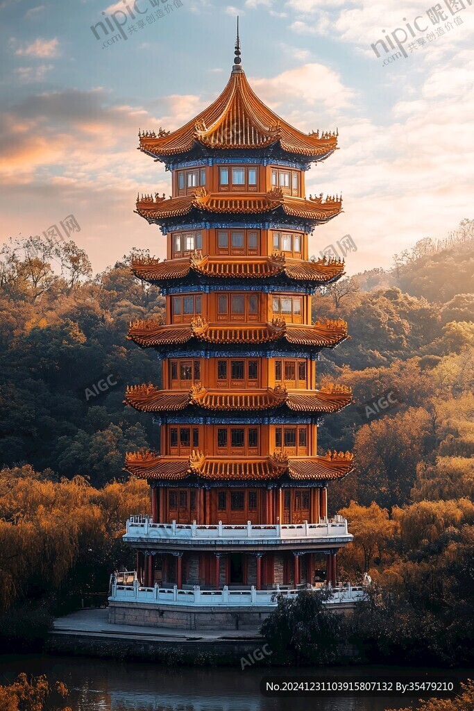 湖中樓塔