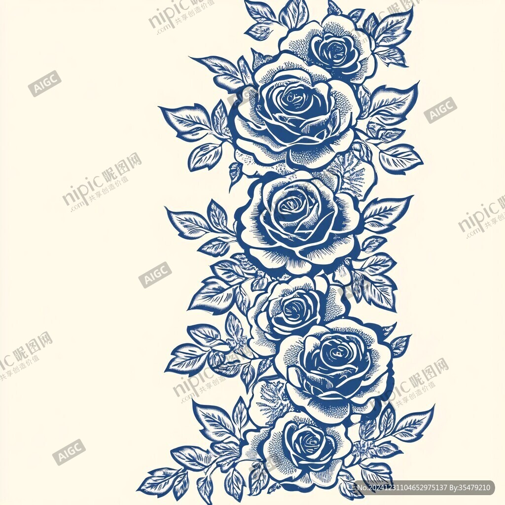 藍色玫瑰花底紋