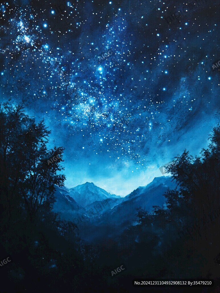 意境圖片星月山川掛圖