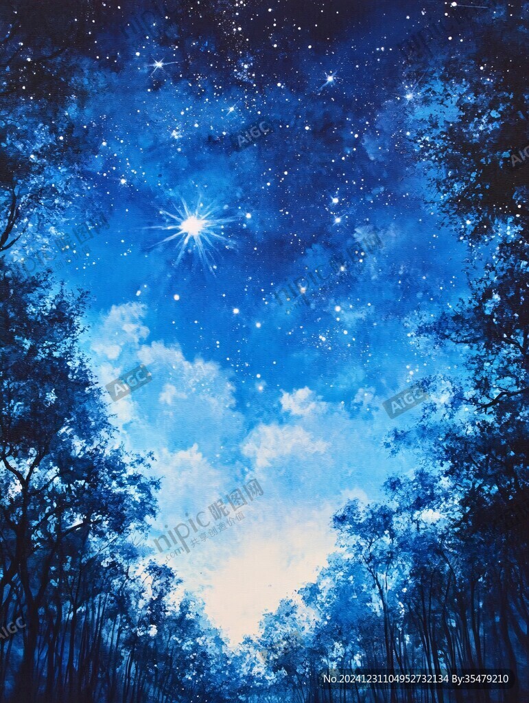 月色夜色夢幻森林背景