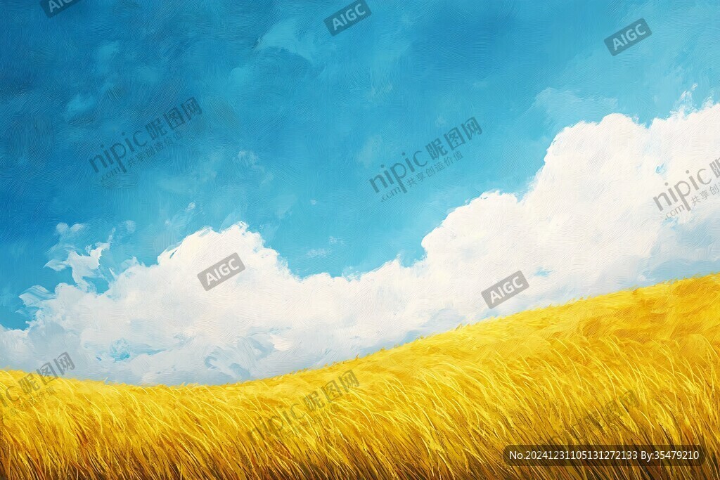 藍天白云綠草油畫