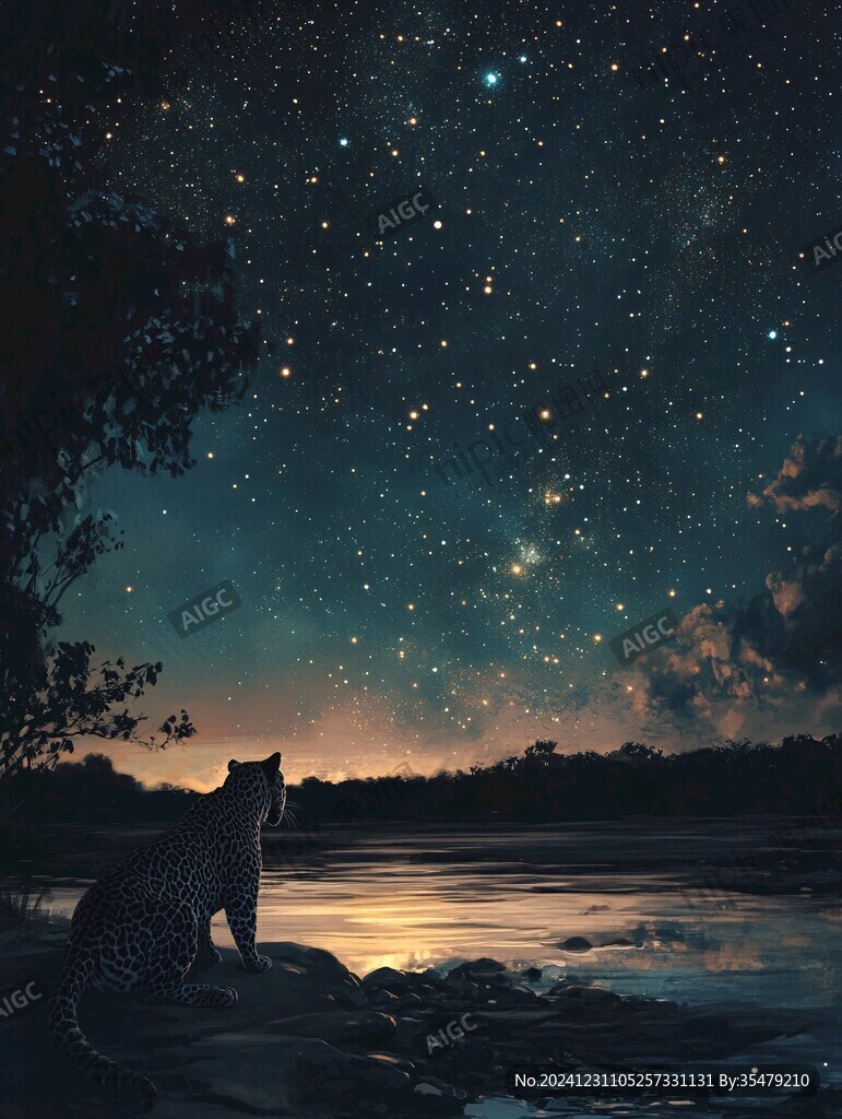 夜晚貓咪插畫