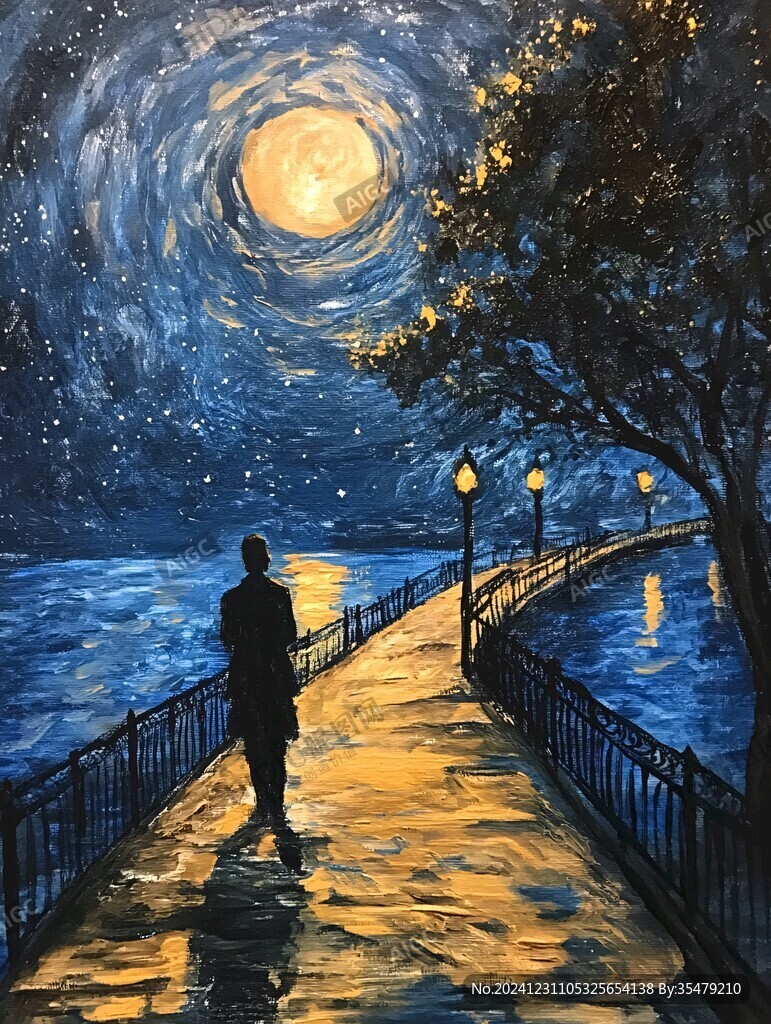 夜景油畫