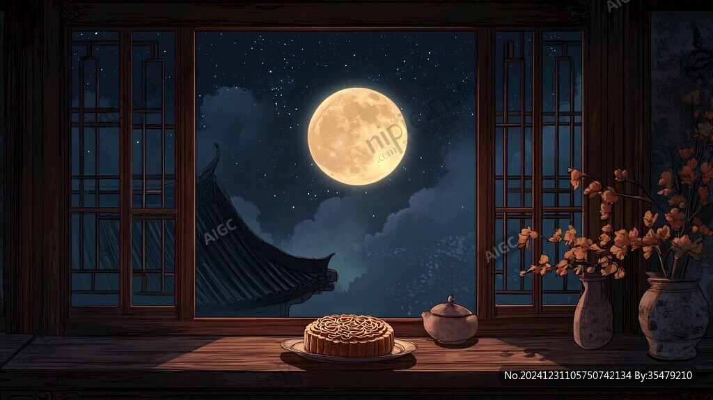 中秋插畫小景