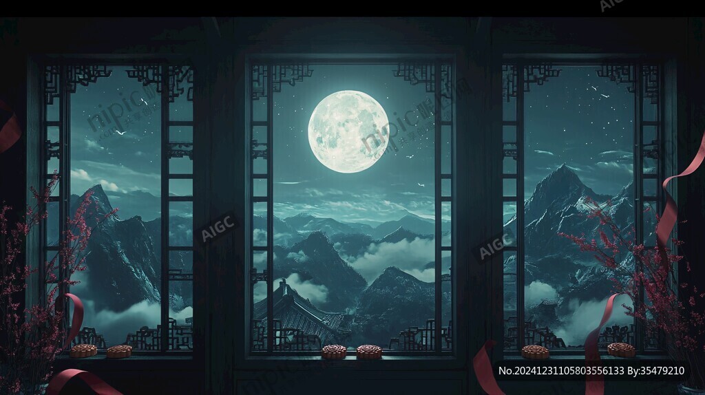 中式窗景插畫