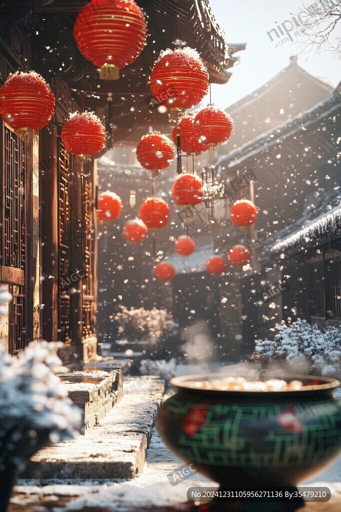 古庭院飄雪