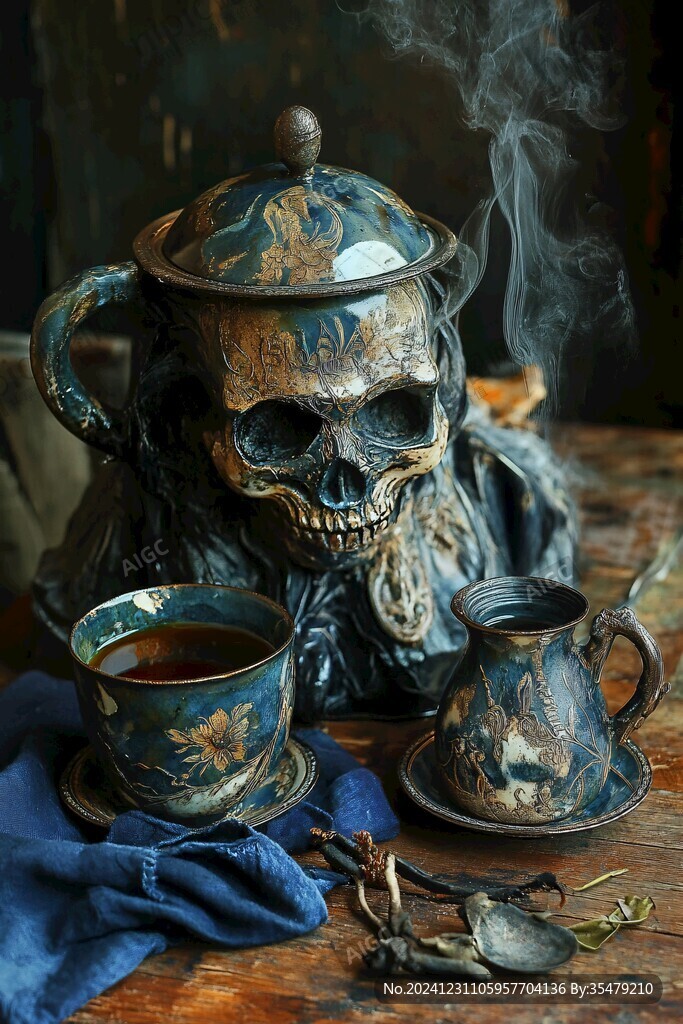喝茶蠟像