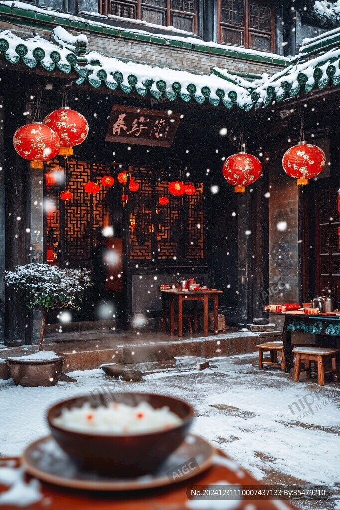古庭院飄雪