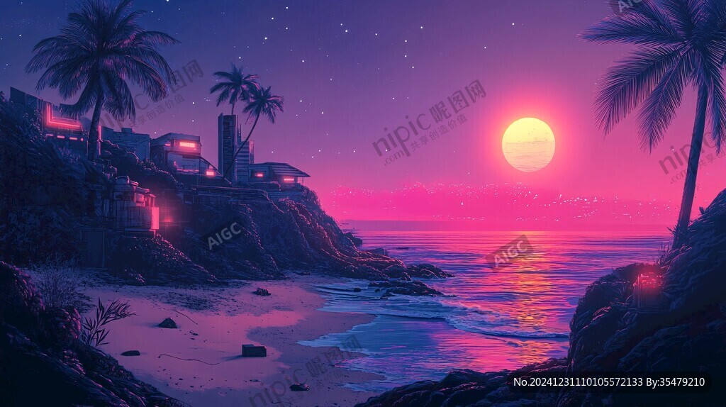 粉紅色超現(xiàn)實海景