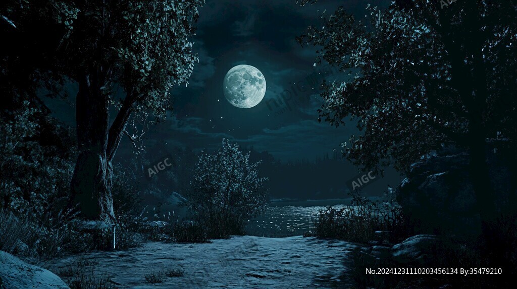月色夜色夢幻森林背景