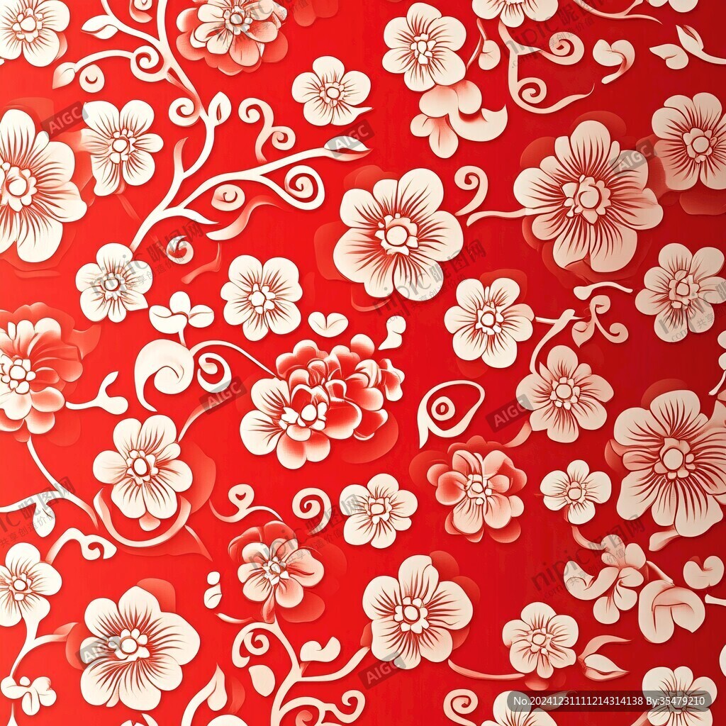 中式紋理紅色花紋喜慶