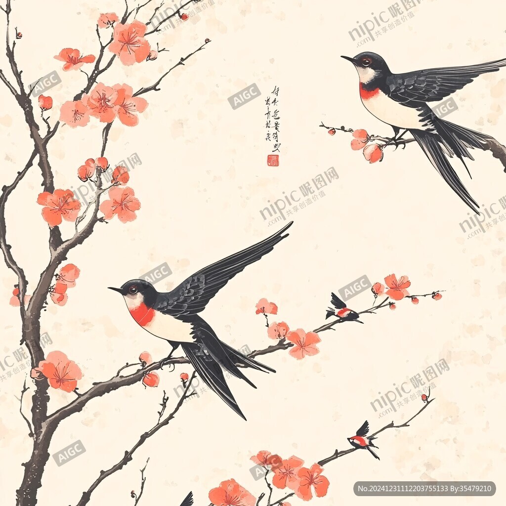 手繪梅花喜鵲