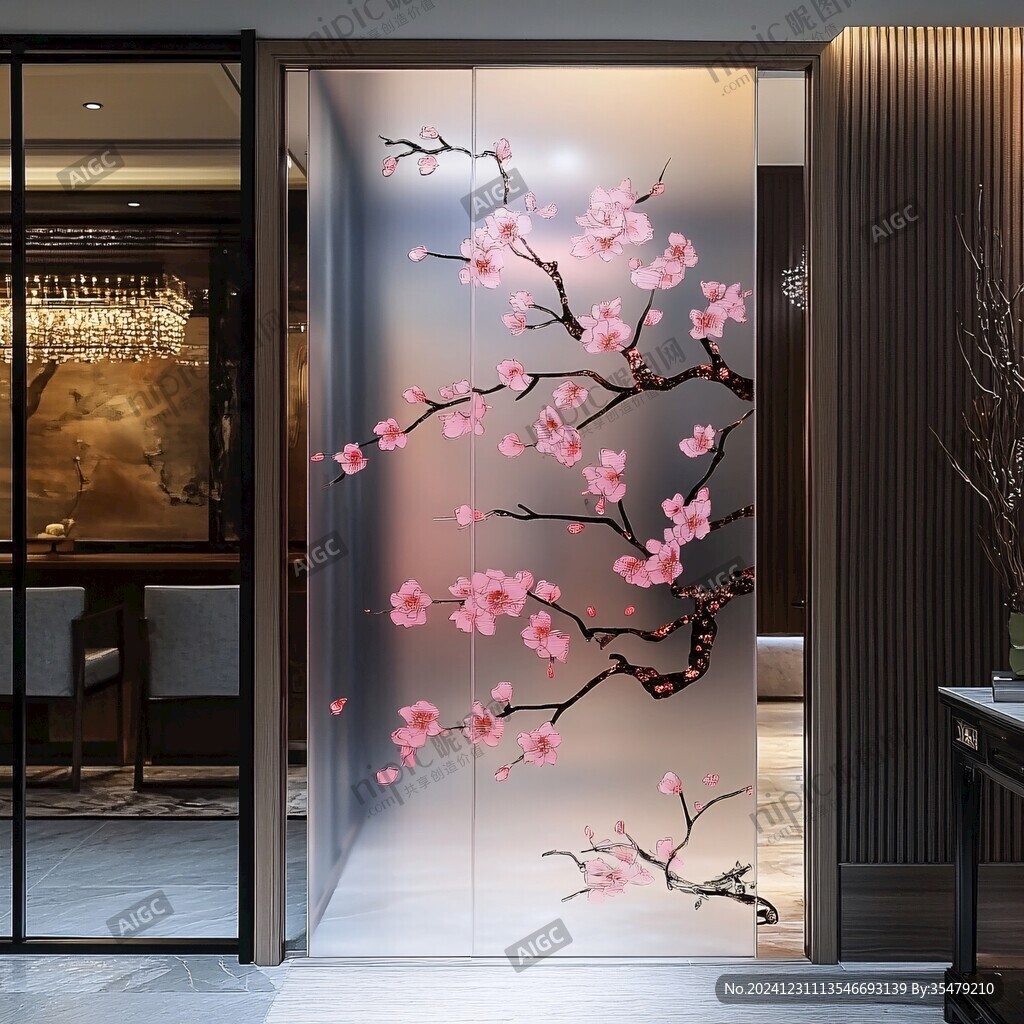 酒店客廳走廊梅花花鳥