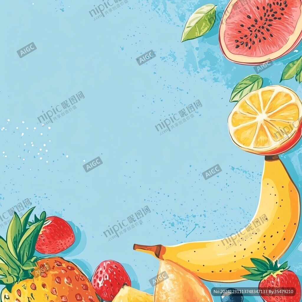 水果藍色背景