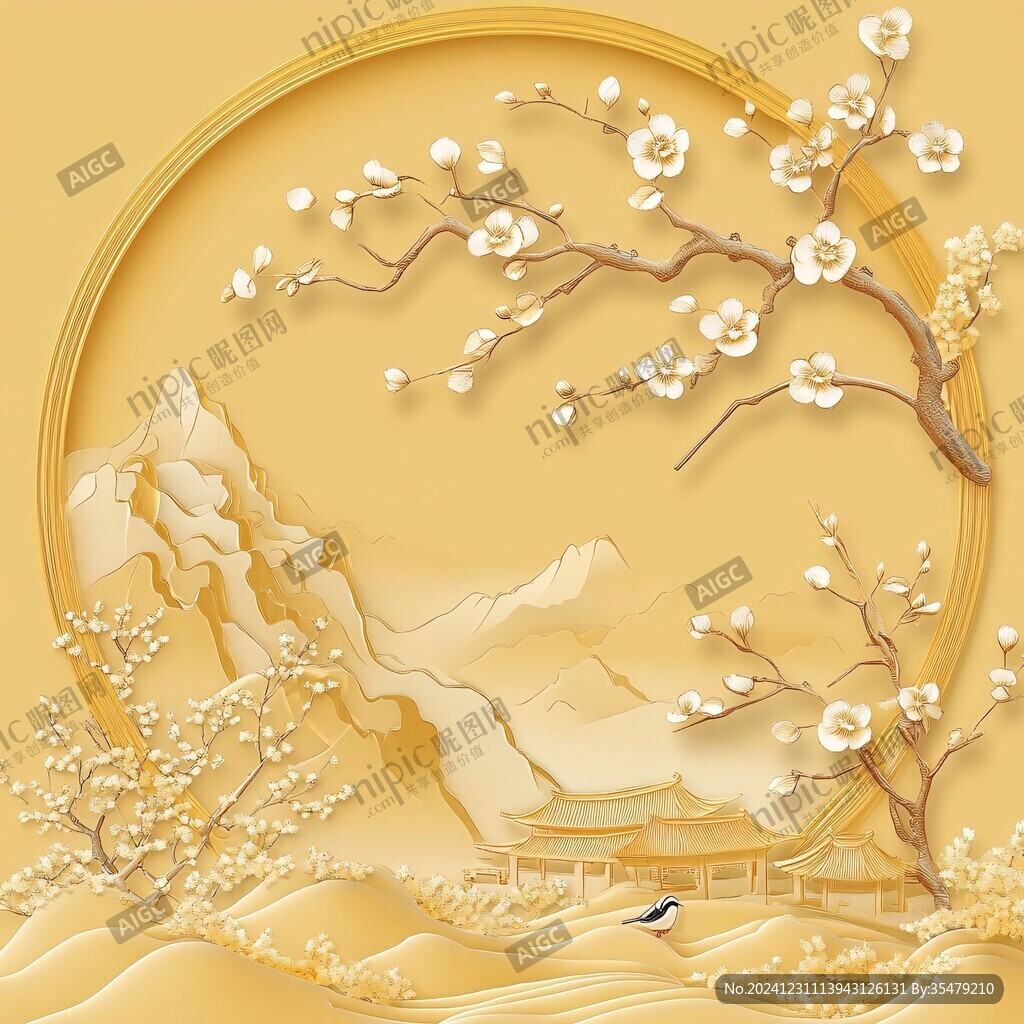 梅花假山插畫