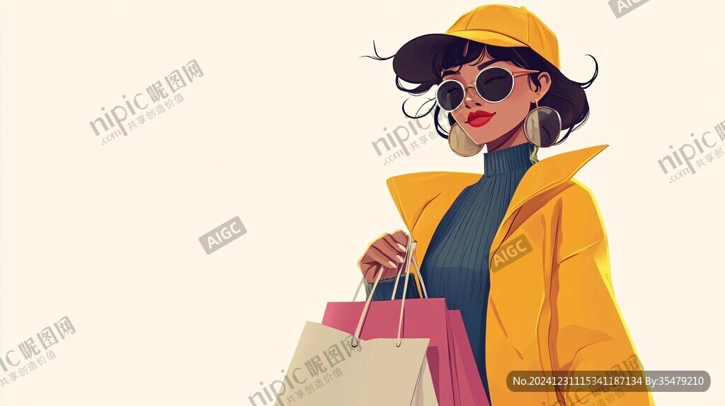 購物美女插畫