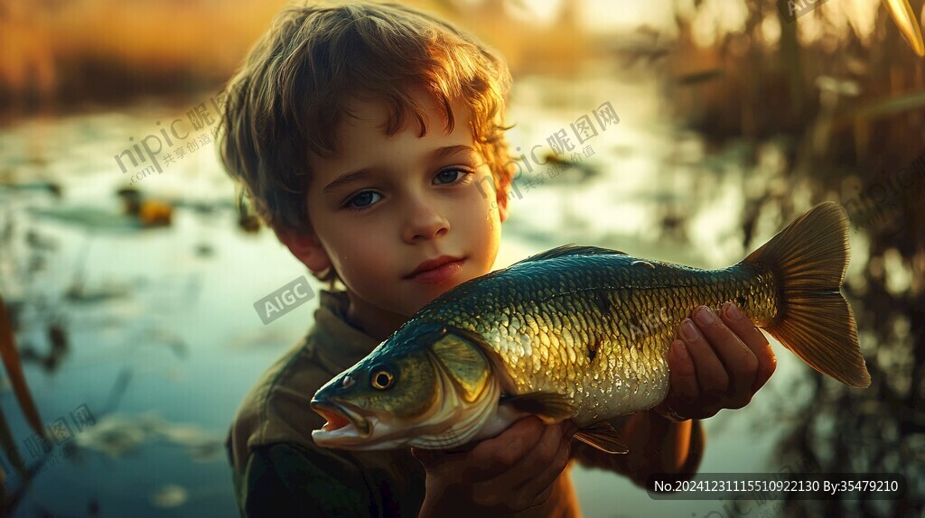 捧著魚的小孩
