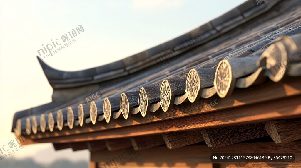 青瓦屋檐飛檐瓦當(dāng)立柱
