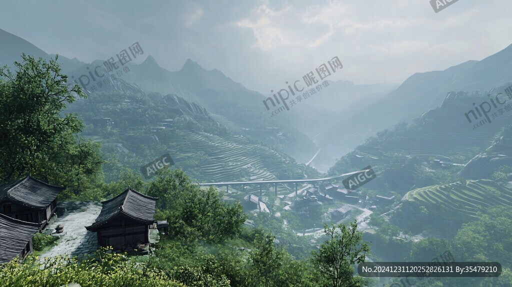 唯美山村圖