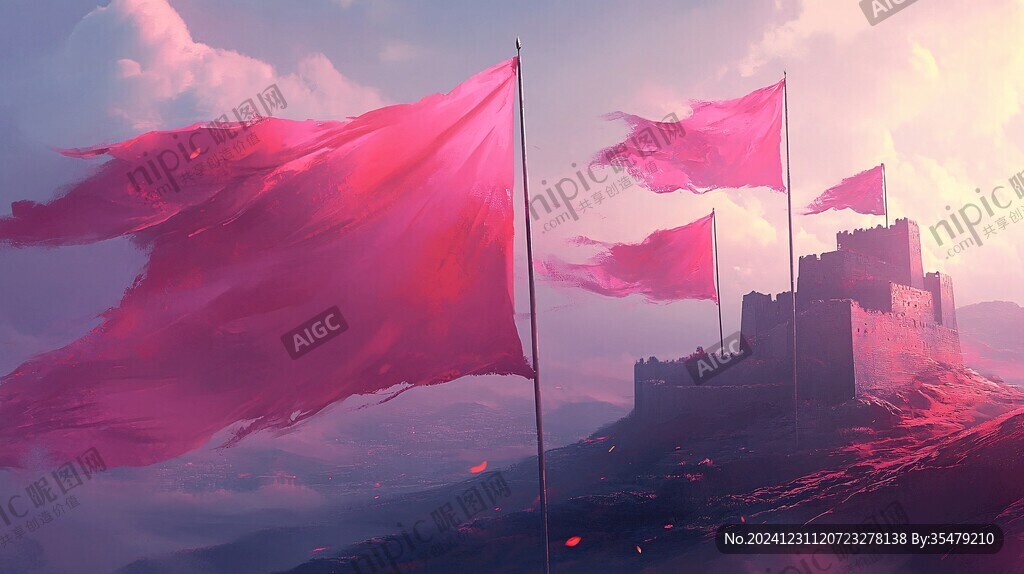 粉色超現(xiàn)實主義漂浮城堡