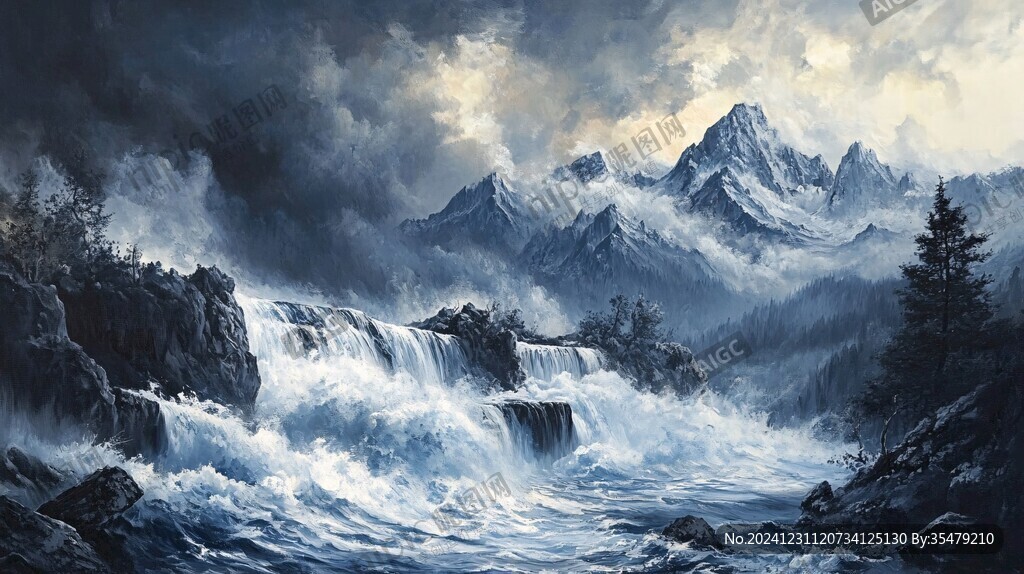 激流油畫畫