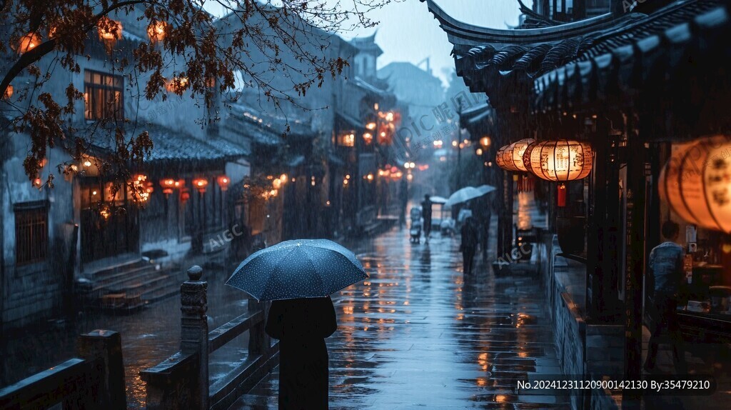 古鎮(zhèn)雨天夜景