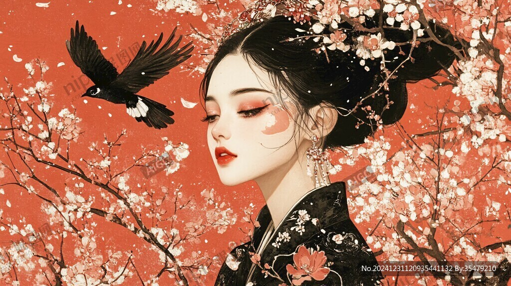 木棉花美女插畫