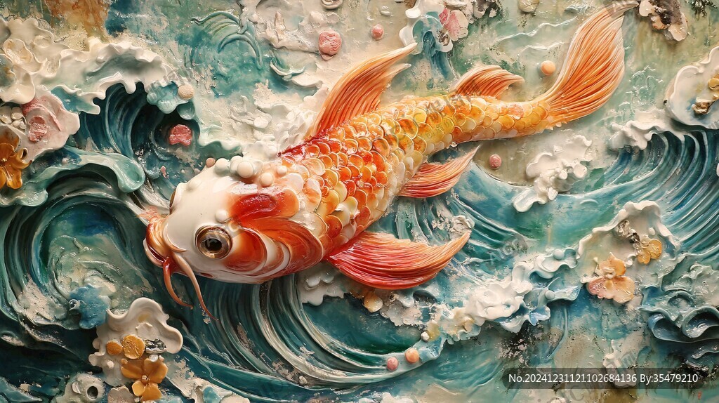 3d浮雕金魚鯉魚