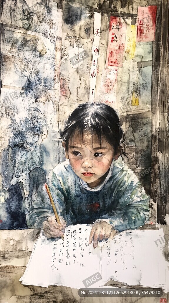 認真畫畫
