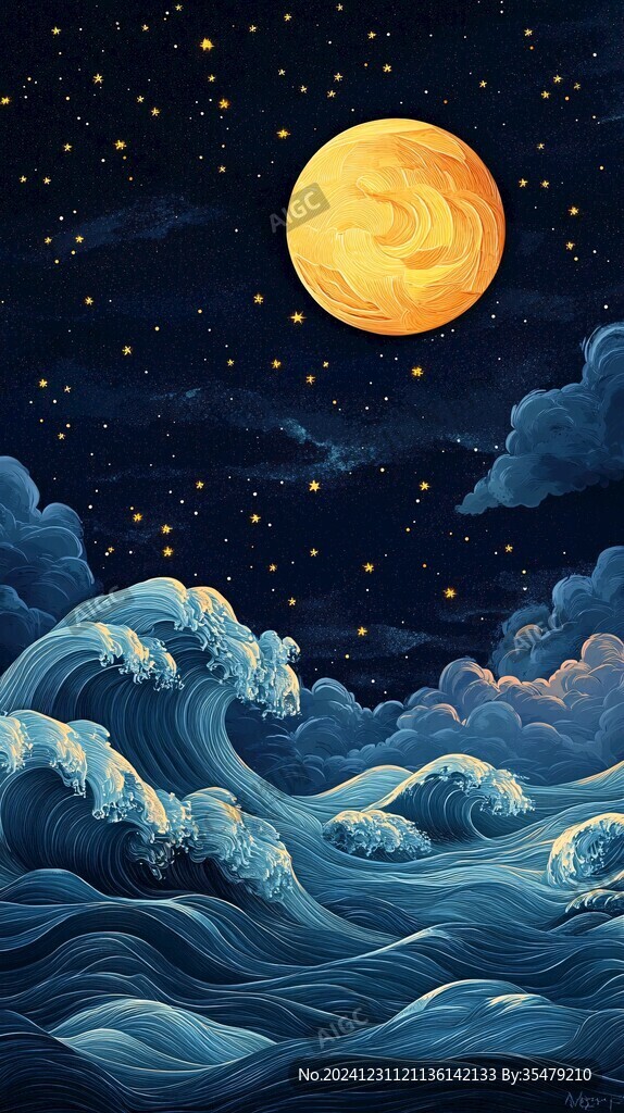 古風海浪包裝插畫