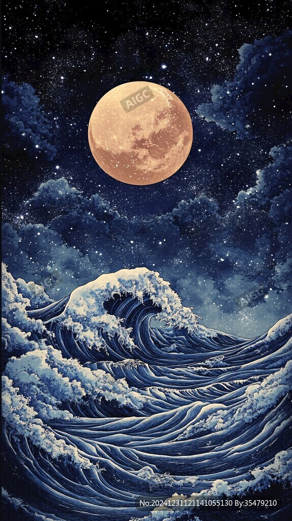 工筆手繪海浪