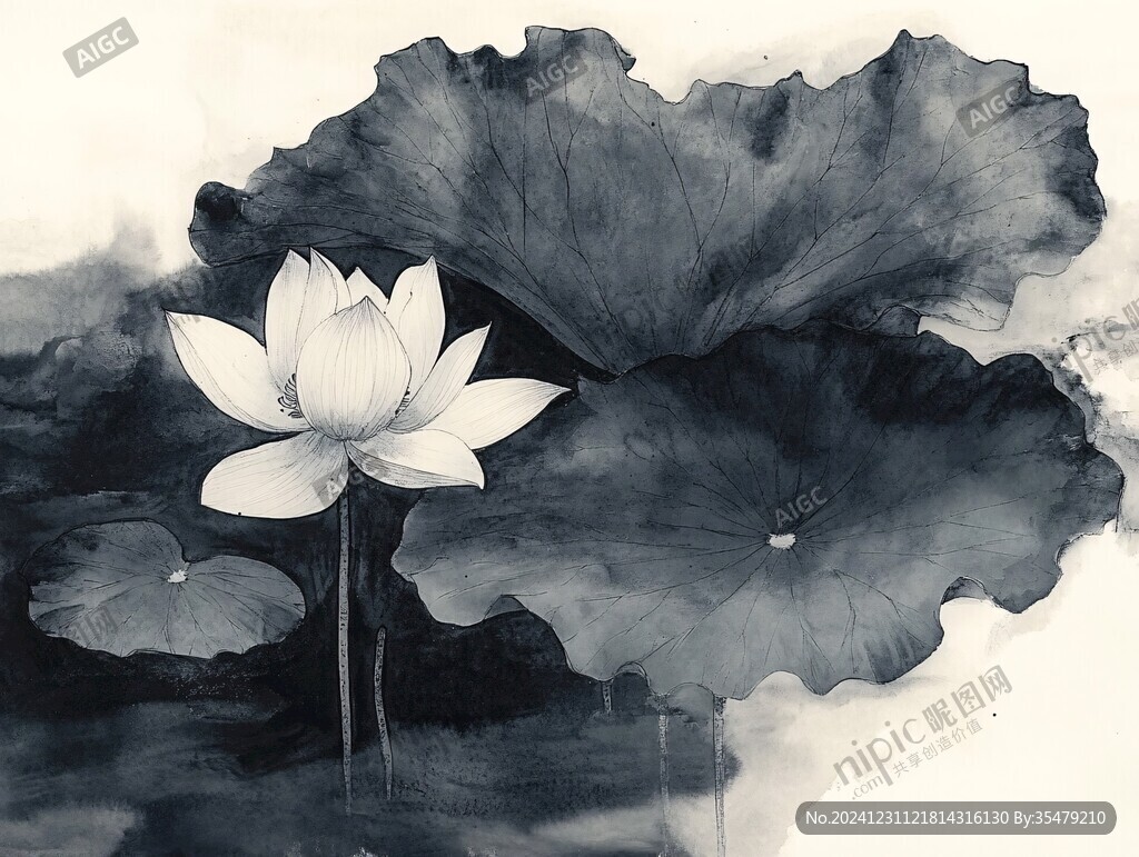 水墨藍(lán)色荷花
