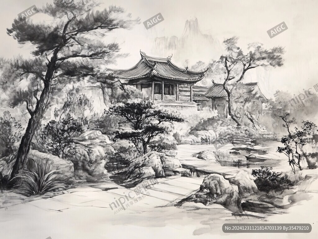 樓閣山水意境畫(huà)